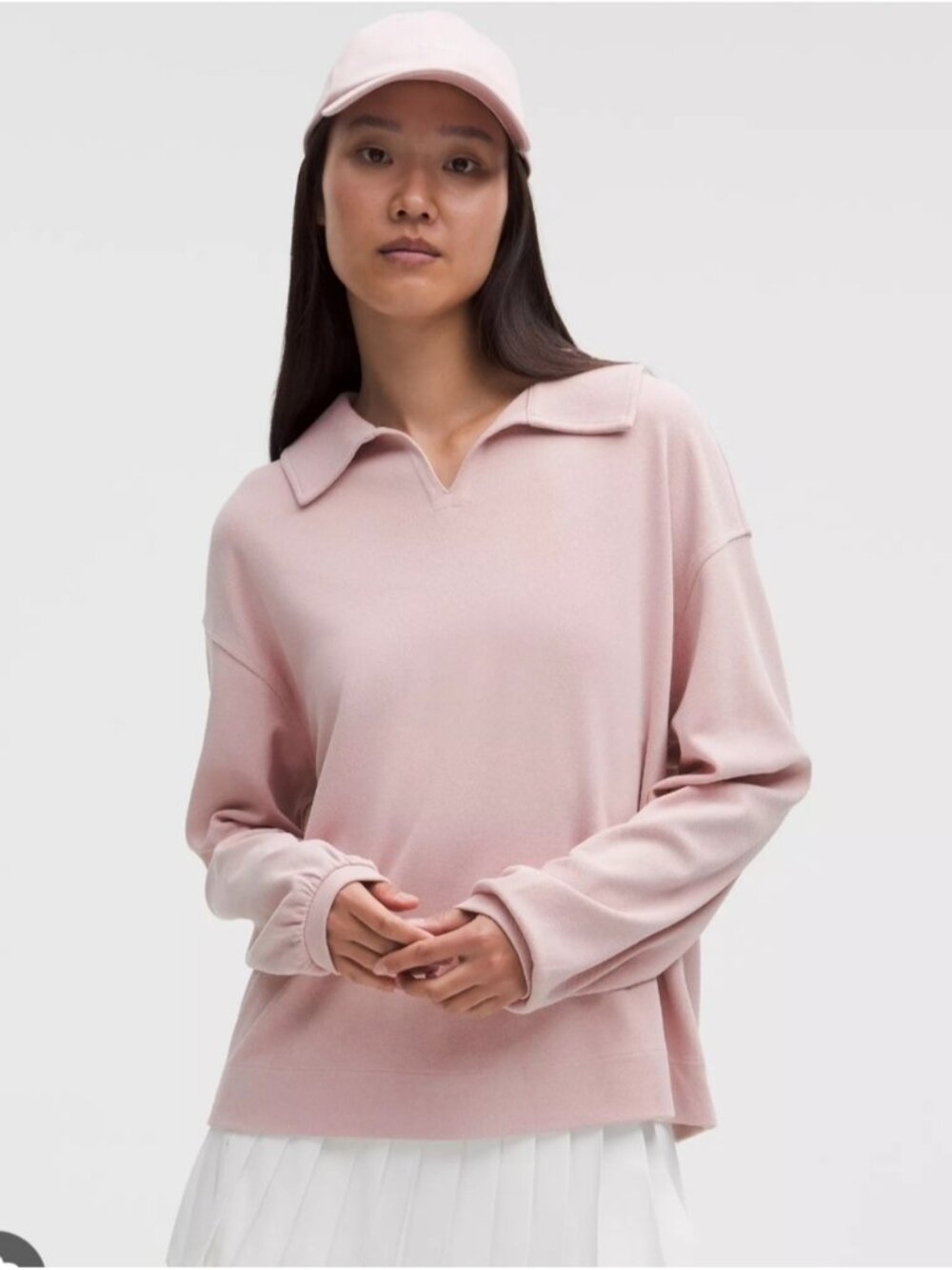 Lululemon Softstreme Pique Oversized Long-Sleeve Polo Shirt Mink Pink - Picture 1 of 7